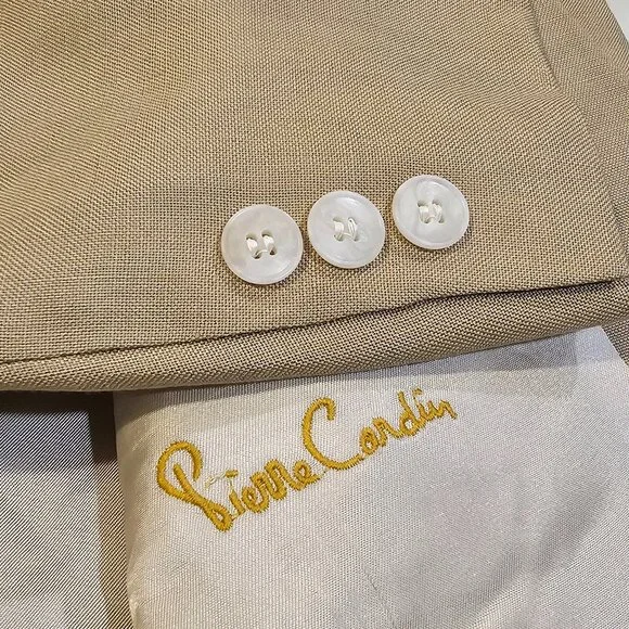 Vintage Pierre Cardin Wool Linen Beige Blazer Jacket 40R - Picture 10 of 11